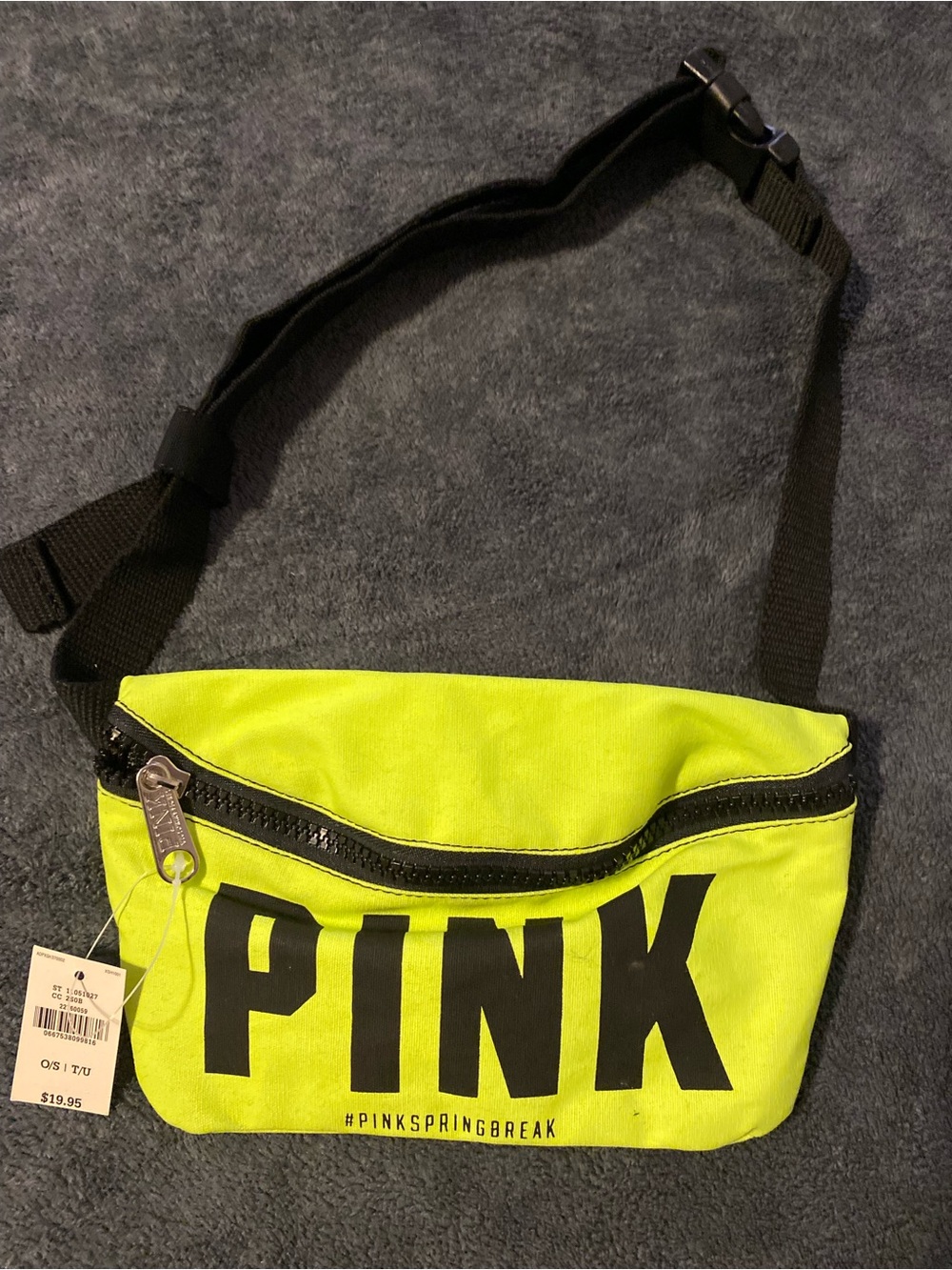 PINK Victoria's Secret Neon Yellow Logo Waist Bag with Black Strap